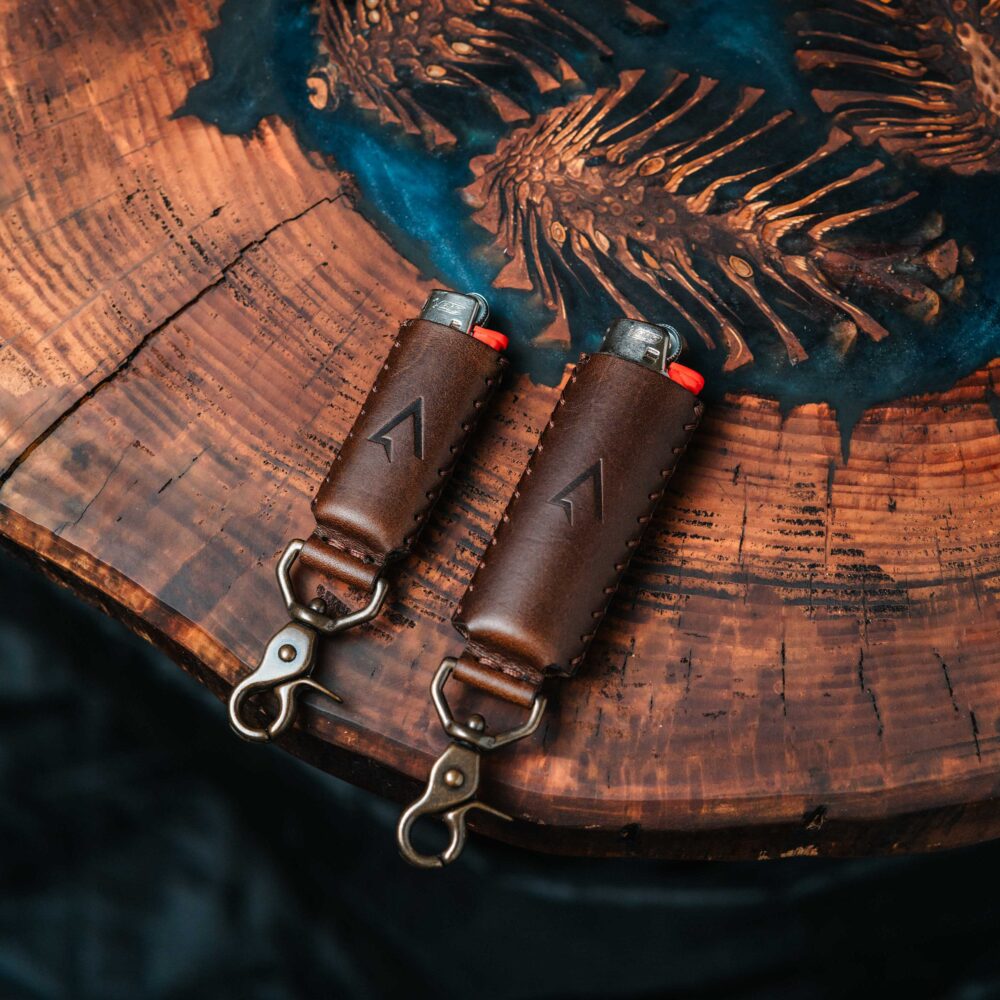 Small Bic Lighter case in dark brown "Lituanica"